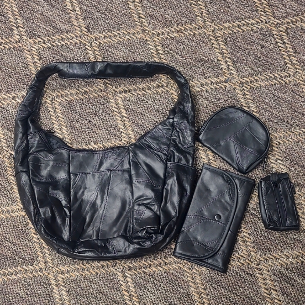 Black Leather Bag Set